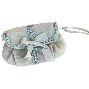 J. Crew brown bow bling flap close wristlet purse bag